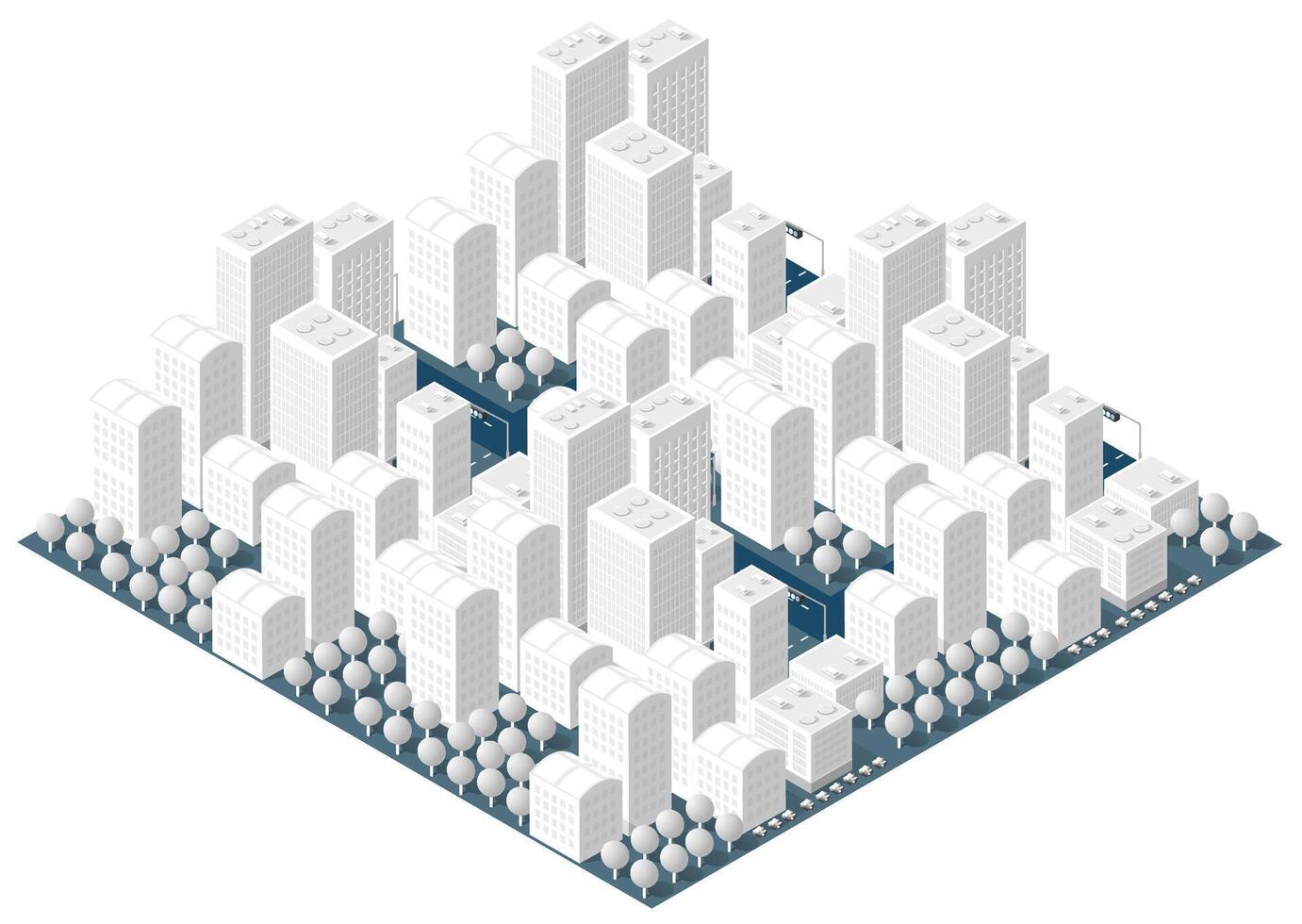 Isometric cityscape skyscrapers and trees vector