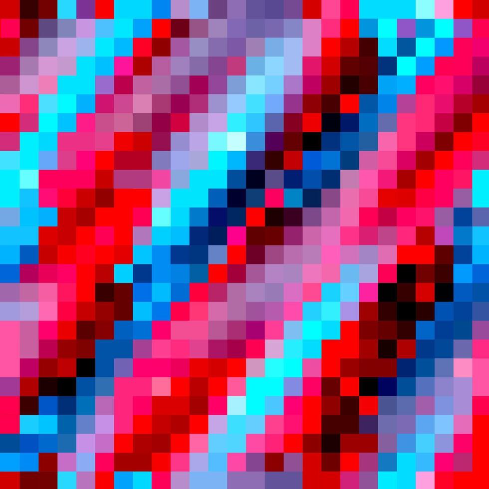 Pixel art background with red, blue and black squares vector