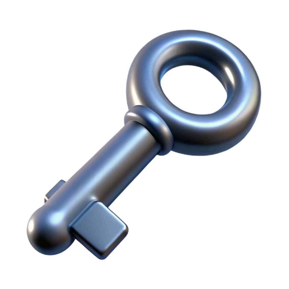 inspired futuristic Concept art style, ultra-detailed render of a single metal key, isolated cutout with Transparent Background refined png