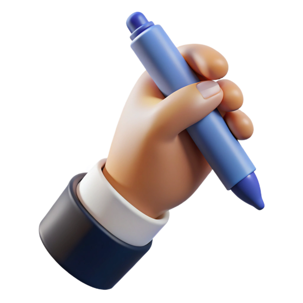 whimsical serene Ultra-detailed, professional render of a human hand holding a single pen Isolated cutout with Transparent Background fine detail png