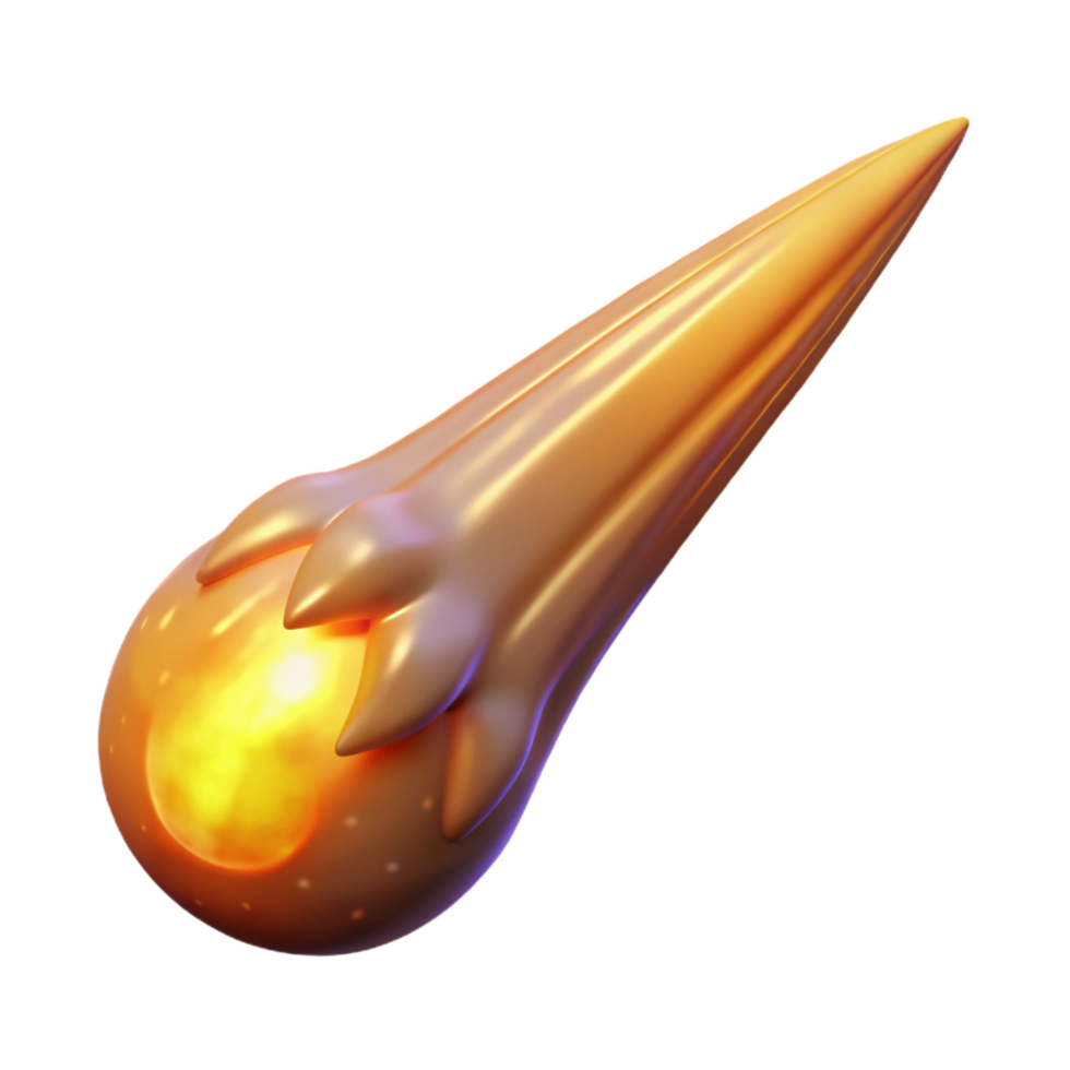 radiant timeless Ultra-detailed, photorealistic render, isolated cutout of a single, luminous, comet with a long, trailing tail with Transparent Background png