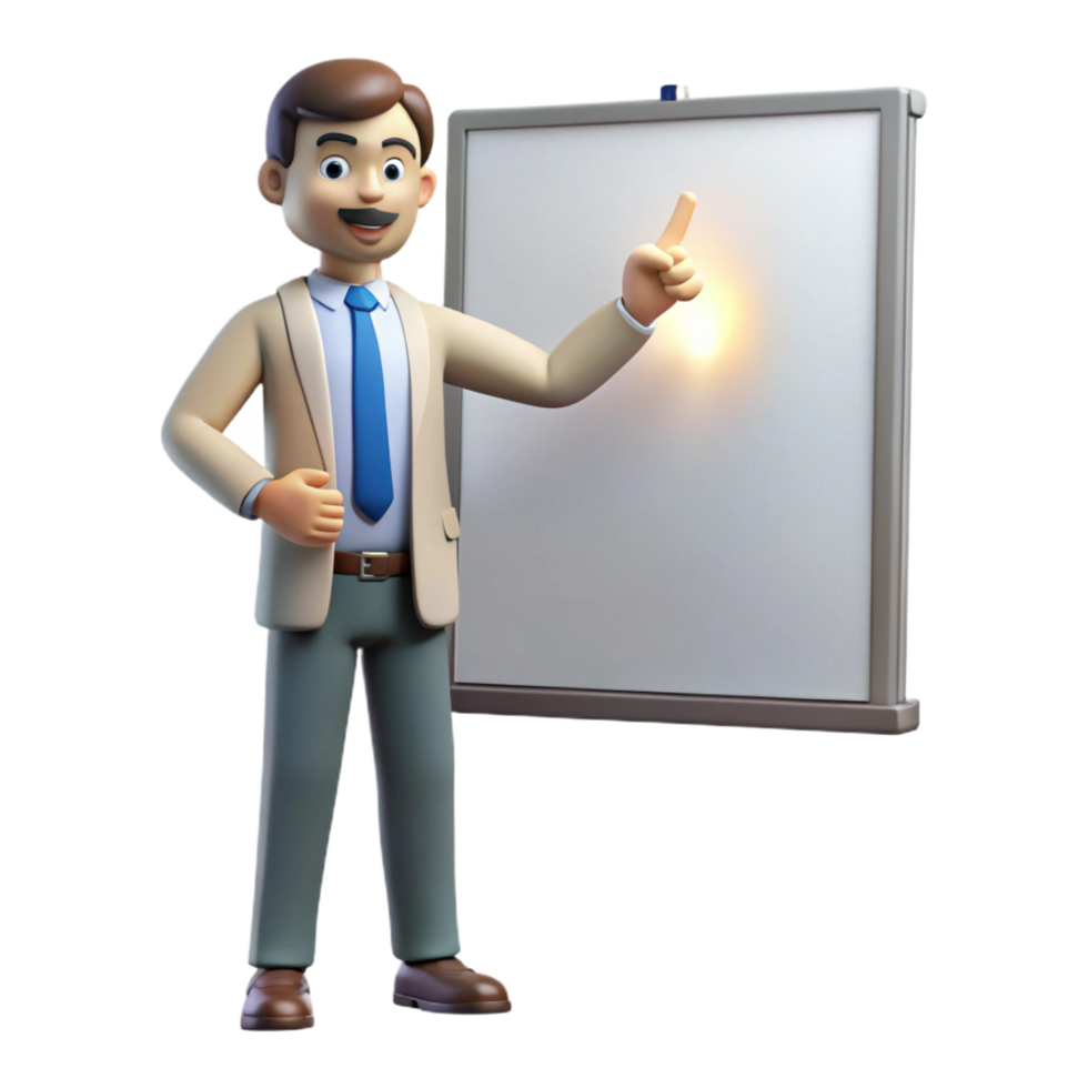 radiant vintage Teacher pointing at whiteboard, teaching portrait, with Transparent Background sharp png