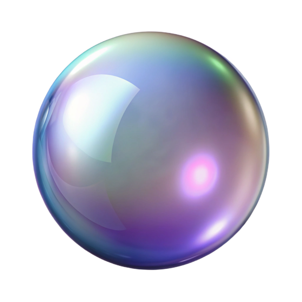 reflective serene Hyper-specific, ultra-detailed, photorealistic professional render of a single isolated soap bubble, iridescent with Transparent Background high resolution png