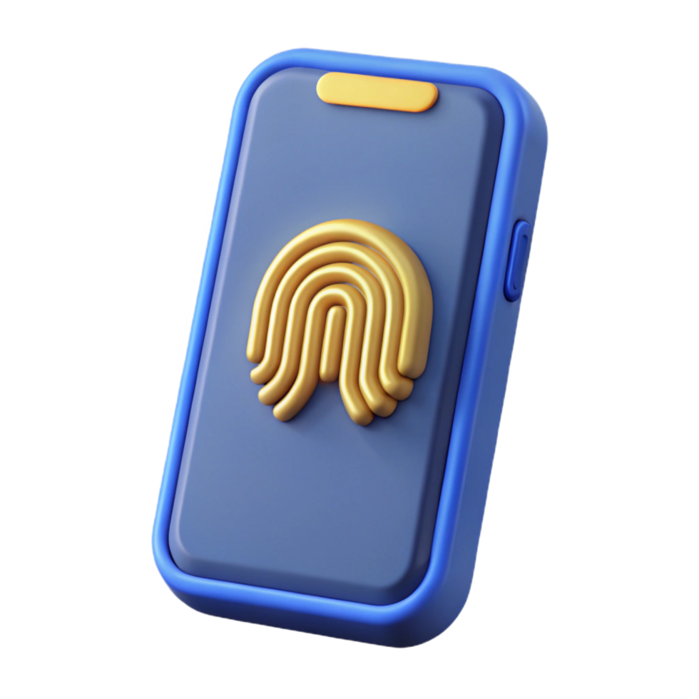 pristine impressionist Smartphone with fingerprint sensor illuminated with Transparent Background flawless png