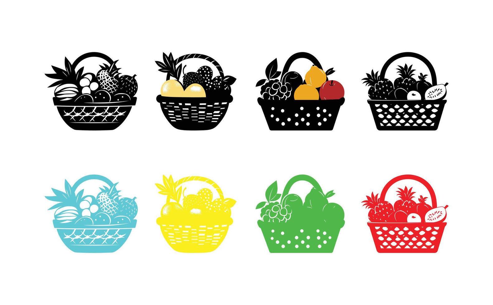 Baskets with fruit and vegetables vector