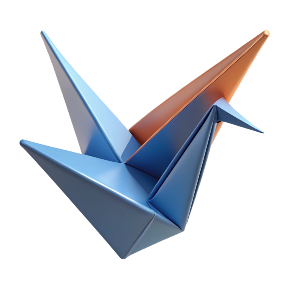 mesmerizing tropical Concept art style hyper-specific isolated cutout of a single unfolding origami crane made of textured paper with Transparent Background refined png
