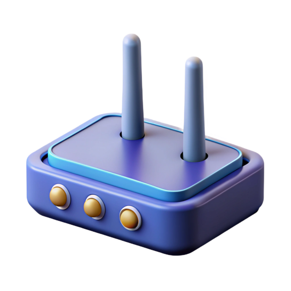 magnificent futuristic Hyper-specific, isolated cutout of a single network router, photorealistic, professional render, ultra-detailed antenna placement with Transparent Background artisan png