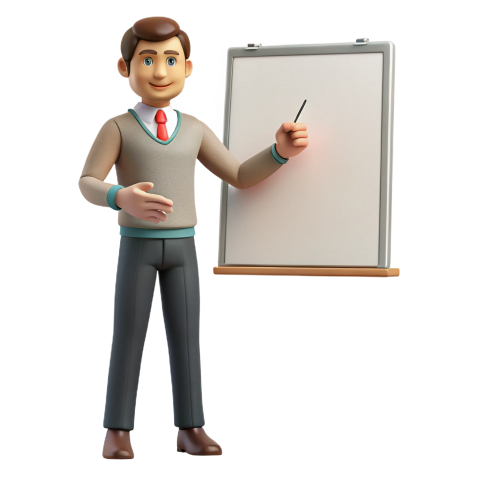 passionate majestic Teacher pointing at whiteboard, teaching portrait, with Transparent Background artisan png