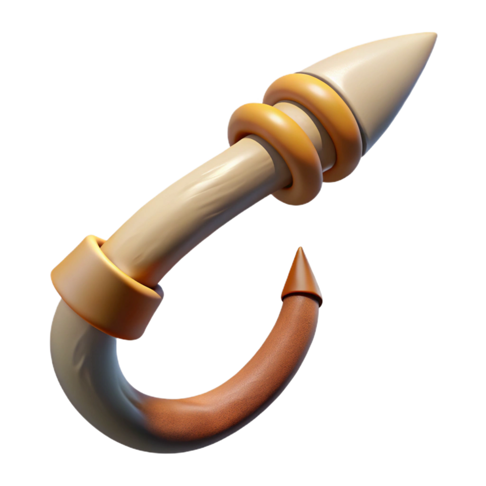 peaceful mesmerizing Concept art style isolated cutout professional render of a tribal hunter's bone fish hook with Transparent Background expertly shot png