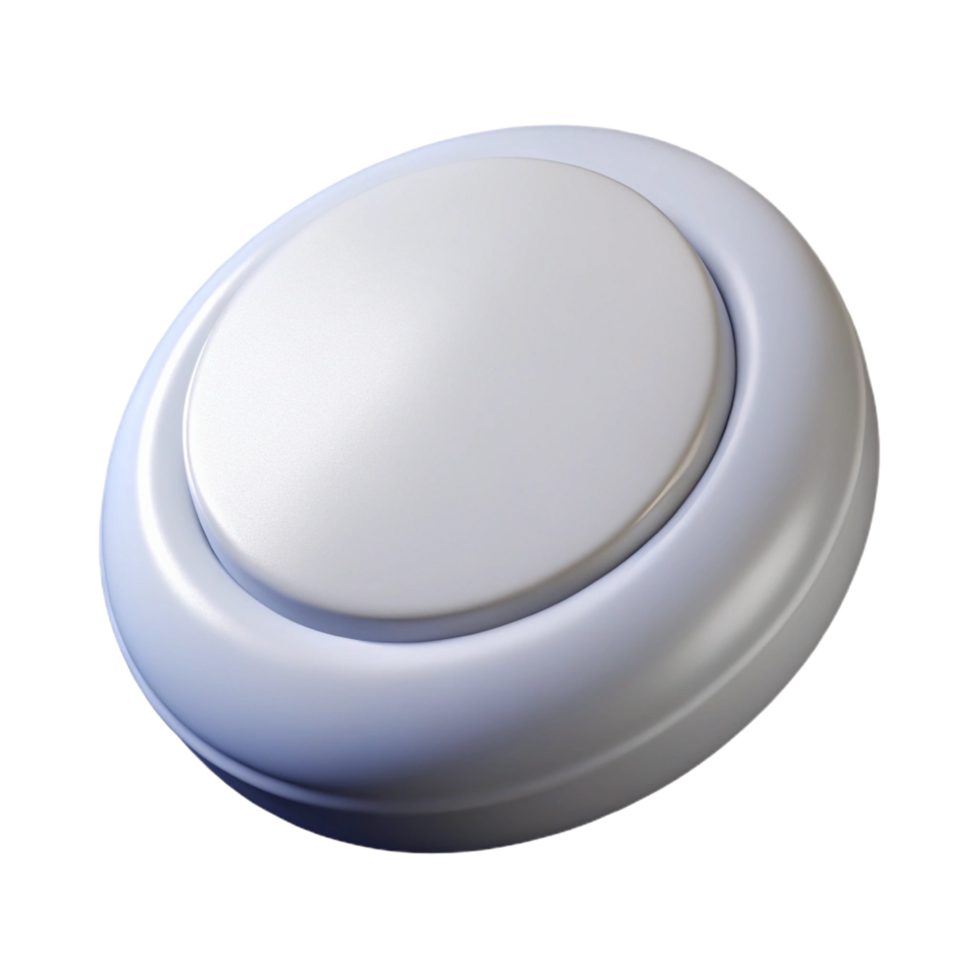 radiant art deco Isolated cutout, single button, round, white, photorealistic render, ultra-detailed with Transparent Background museum quality png