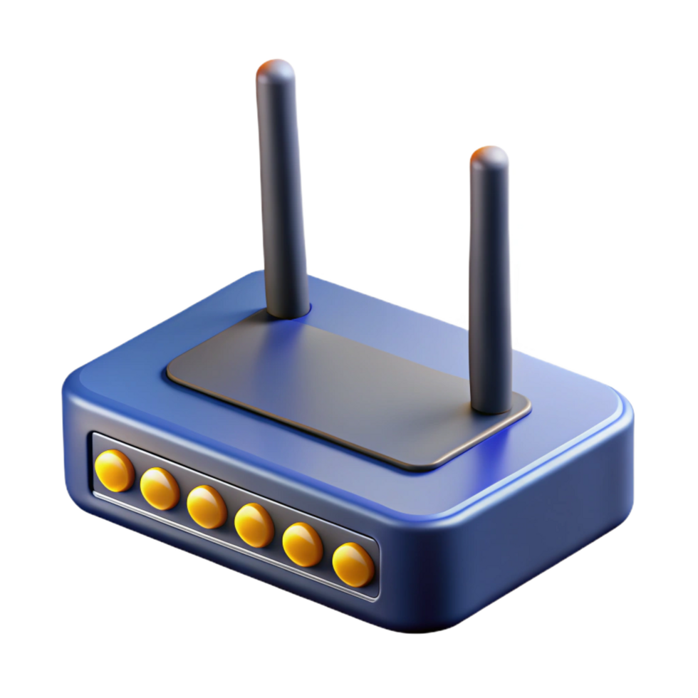 wonderful artistic Hyper-specific, isolated cutout of a single network router, photorealistic, professional render, ultra-detailed antenna placement with Transparent Background refined png