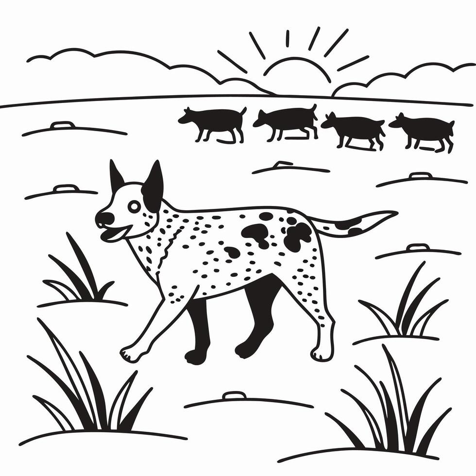 Cattle Dog Herding Cows, Black and White vector