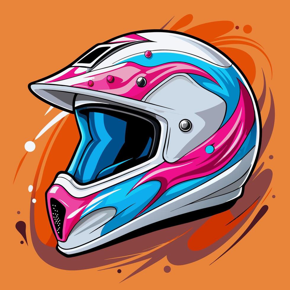 Pink and Blue Motocross Helmet Design vector