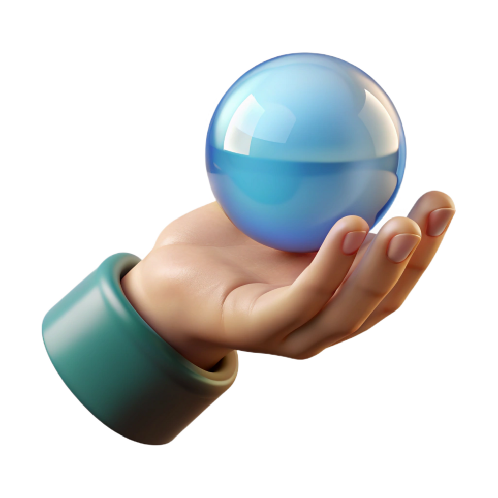 mesmerizing dreamy elegant Photorealistic isolated cutout of a single human hand holding a glass marble with Transparent Background fine detail png
