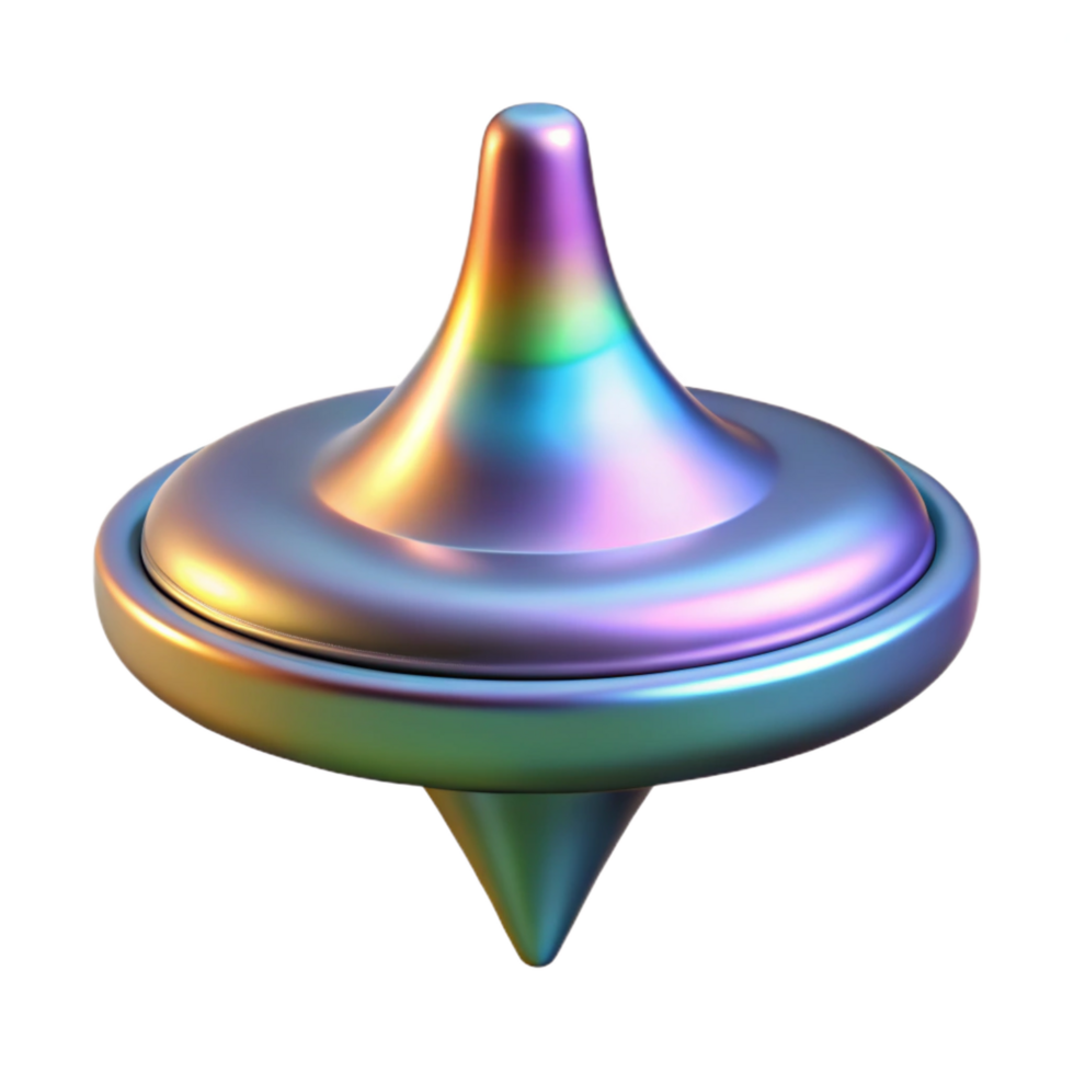 striking dreamy bohemian Hyper-specific professional render of an isolated, spinning, top with a holographic surface pattern Isolated cutout with Transparent Background high resolution png