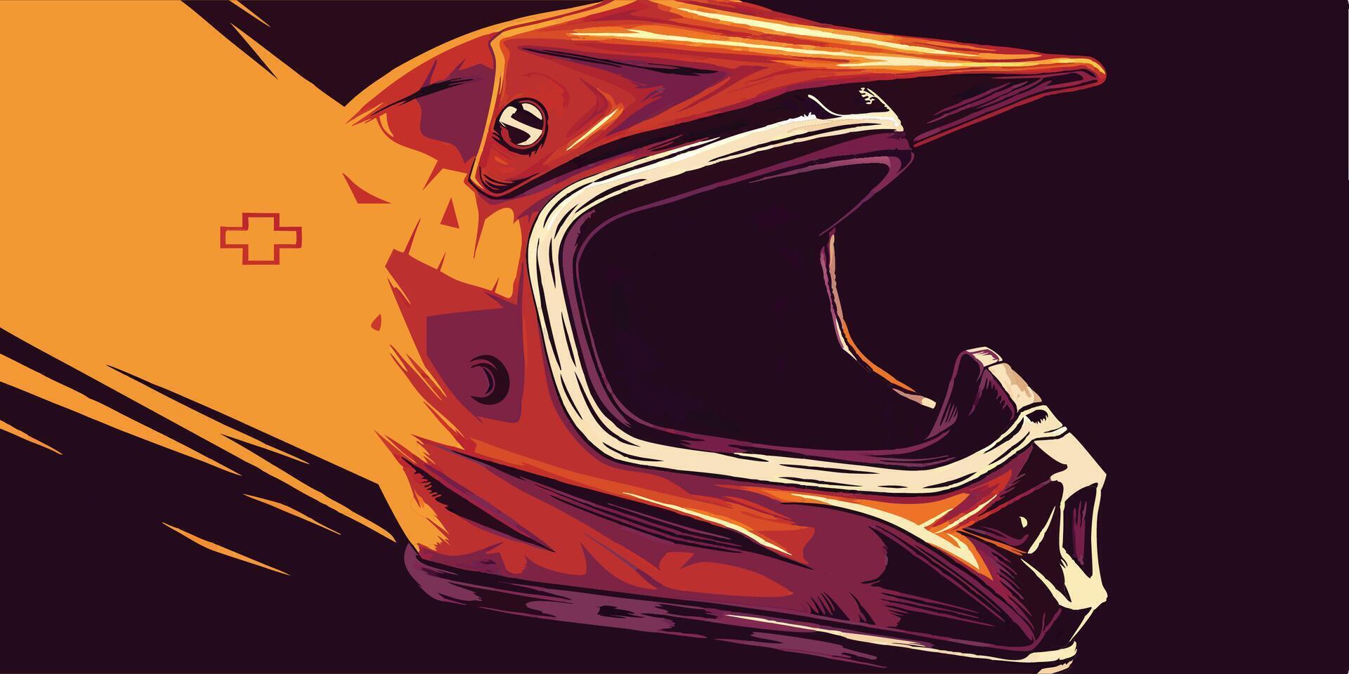 Orange Motocross Helmet Illustration vector