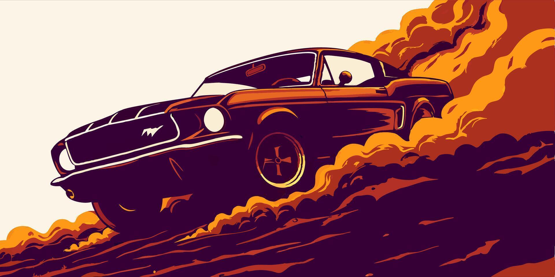 Classic Mustang Car Speeding Dust vector