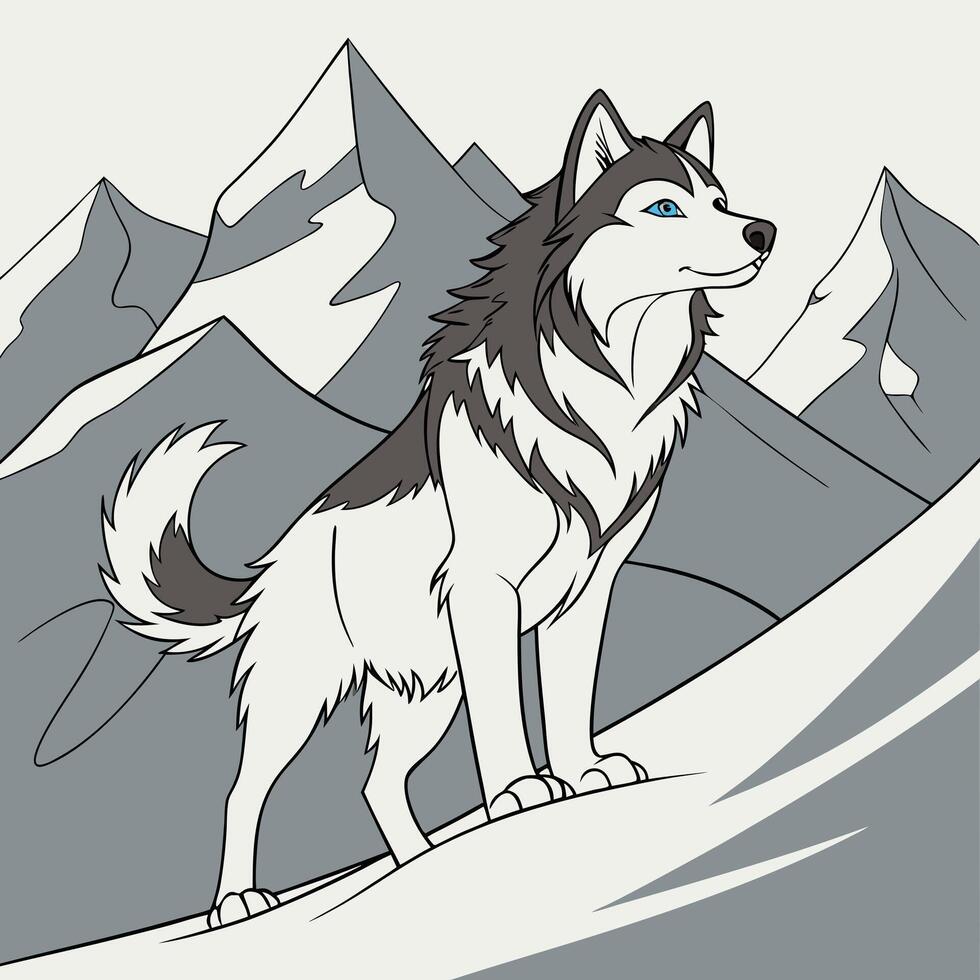 Husky Dog on Snowy Mountains vector