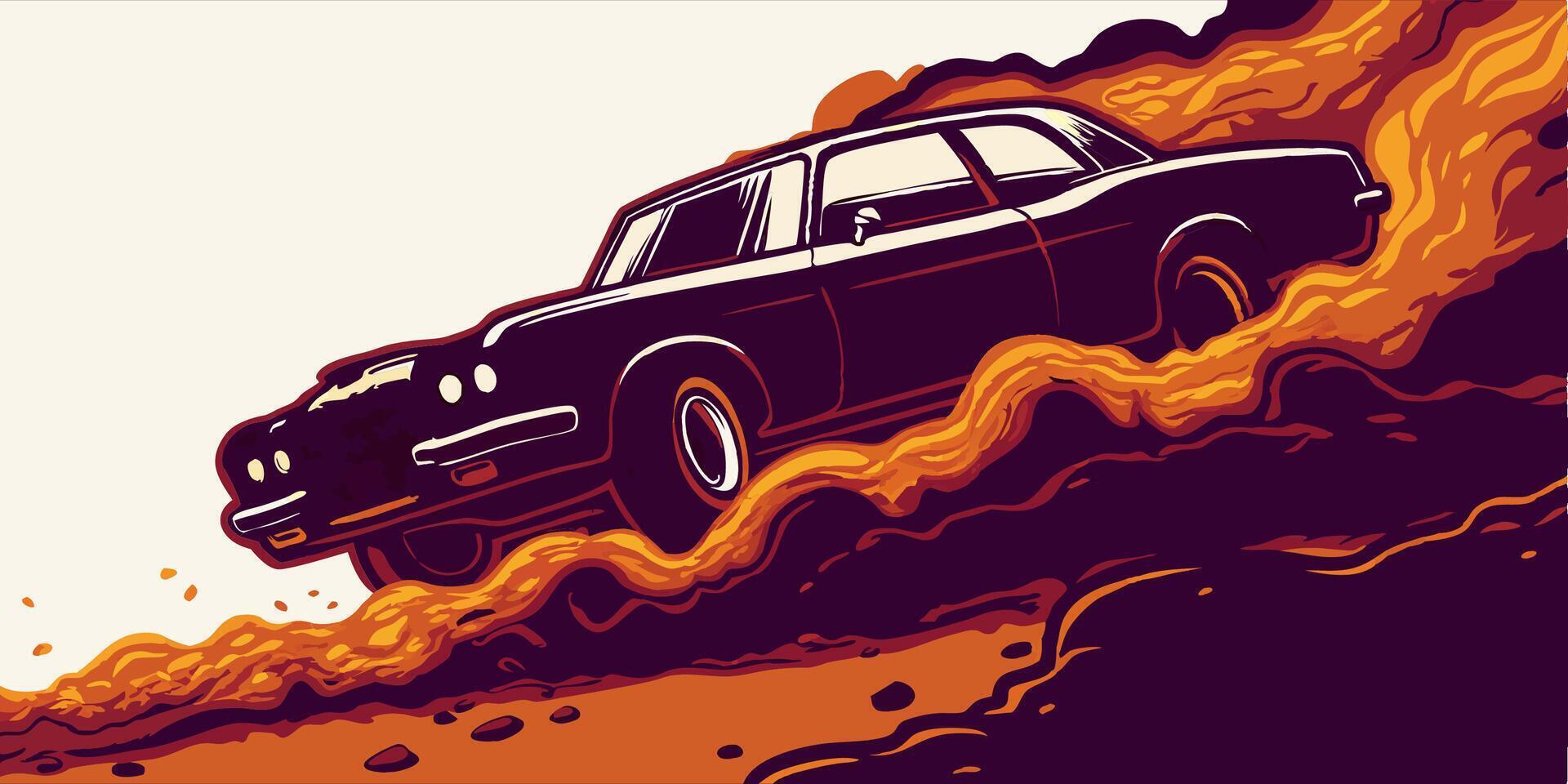 Classic Car Driving Through Dust vector