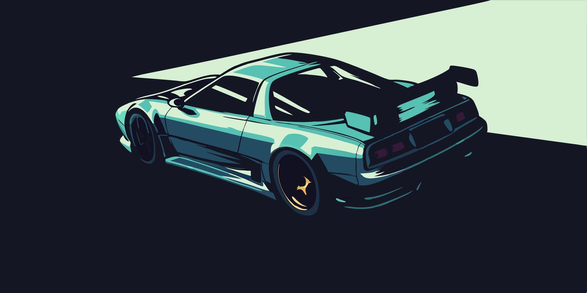 Teal Sports Car Back View Illustration vector