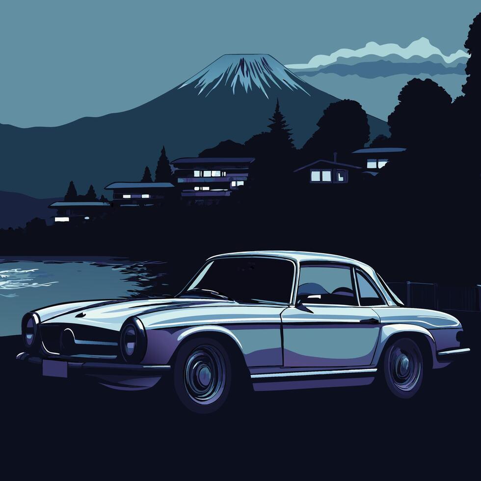 Classic Car by Mt. Fuji, Japan vector