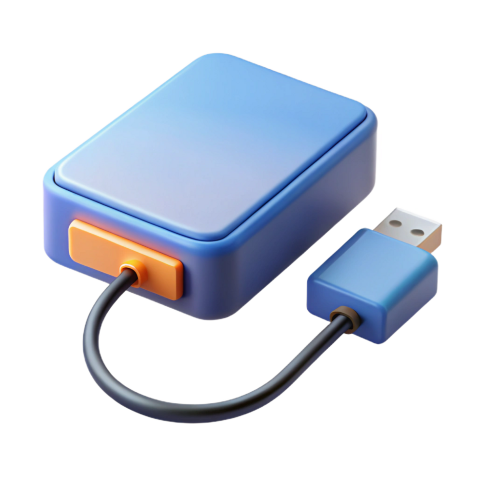 serene organic External hard drive connected to a computer with Transparent Background high quality png
