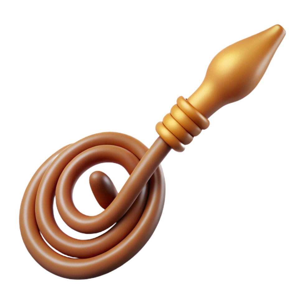 memorable tropical Concept art style, isolated cutout, ultra-detailed, professional render Art Nouveau whip, flowing lines, stylized handle with Transparent Background authentic png