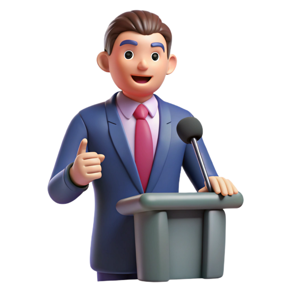 signature vintage Confident speaker with a microphone, with Transparent Background high quality png