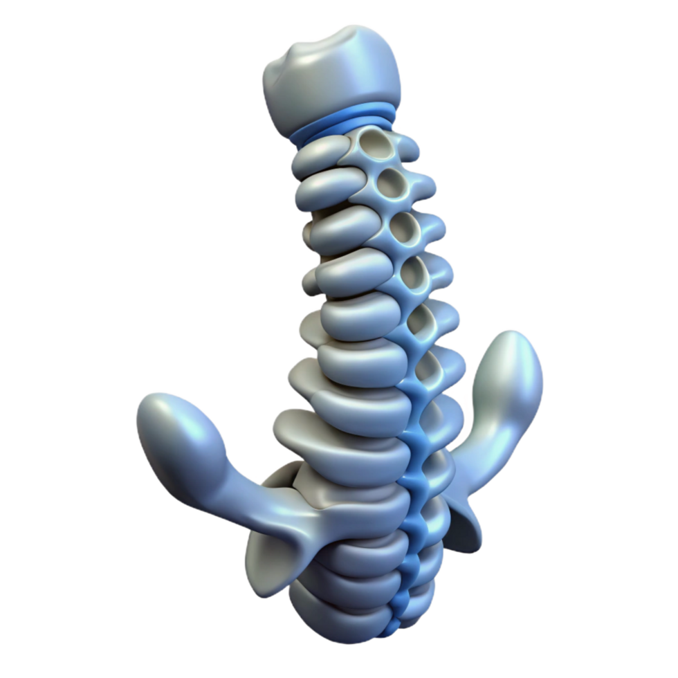 inspired surreal Hyper-specific, concept art style, isolated cutout of a biomechanical spine, ultra-detailed professional render with Transparent Background premium png