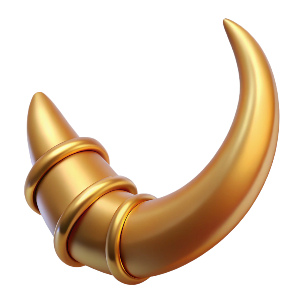 notable victorian Photorealistic, ultra-detailed, hyper-specific professional render of a single golden Minotaur horn, isolated cutout with Transparent Background luxury png
