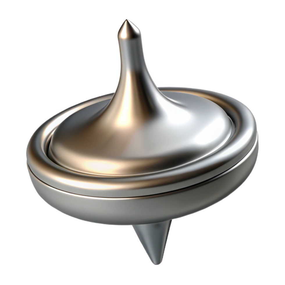 vibrant artistic Photorealistic, hyper-specific render of an isolated, spinning top made of polished chrome with intricate engravings with Transparent Background masterfully captured png