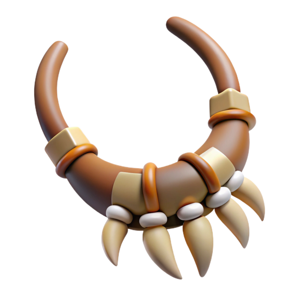 mesmerizing vintage Professional render, hyper-specific, isolated cutout, tribal necklace, bone beads, teeth, claws, leather cord with Transparent Background masterfully captured png