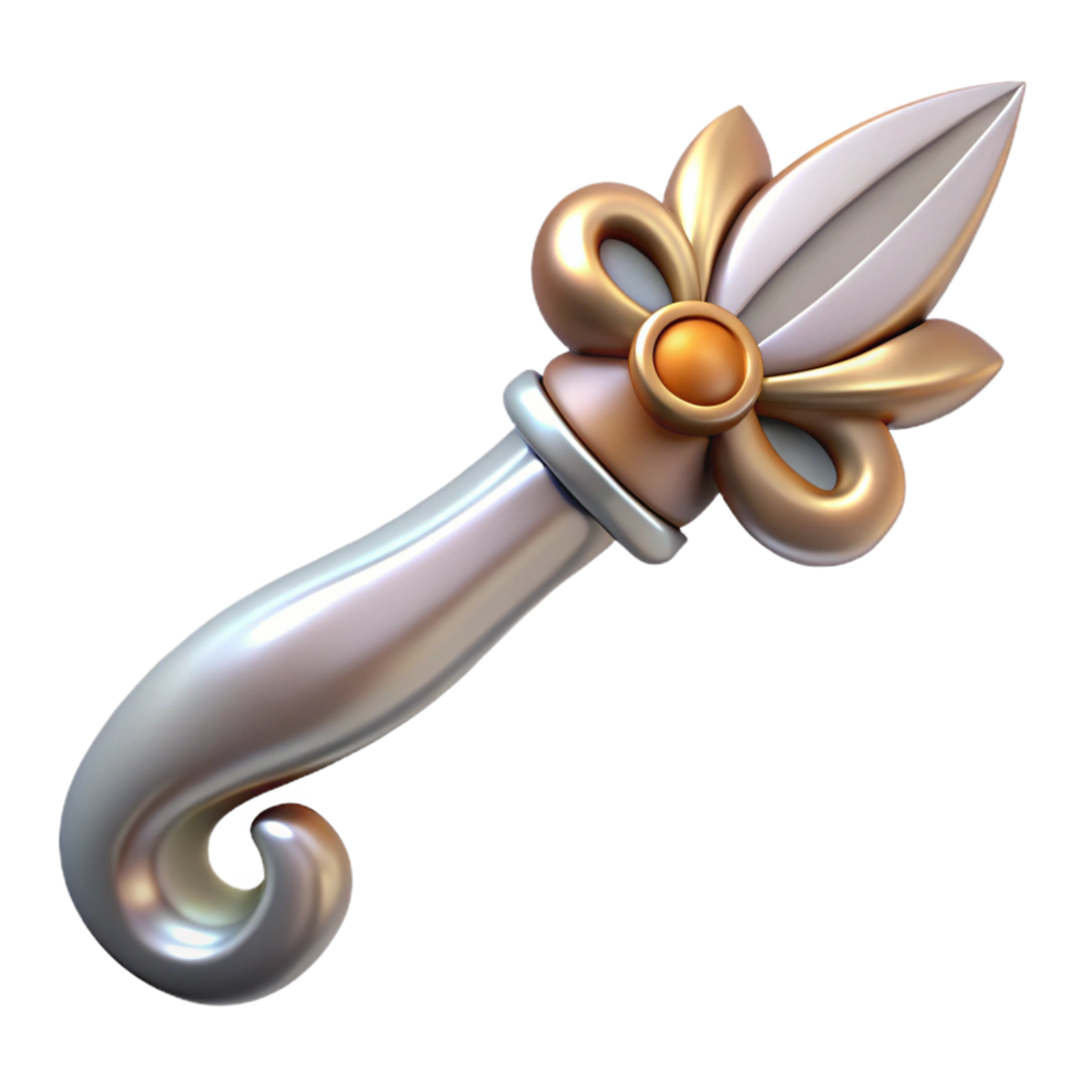 passionate dramatic Hyper-specific, isolated cutout, concept art style of an Art Nouveau letter opener, silver, sinuous lines, stylized flower handle with Transparent Background elite png