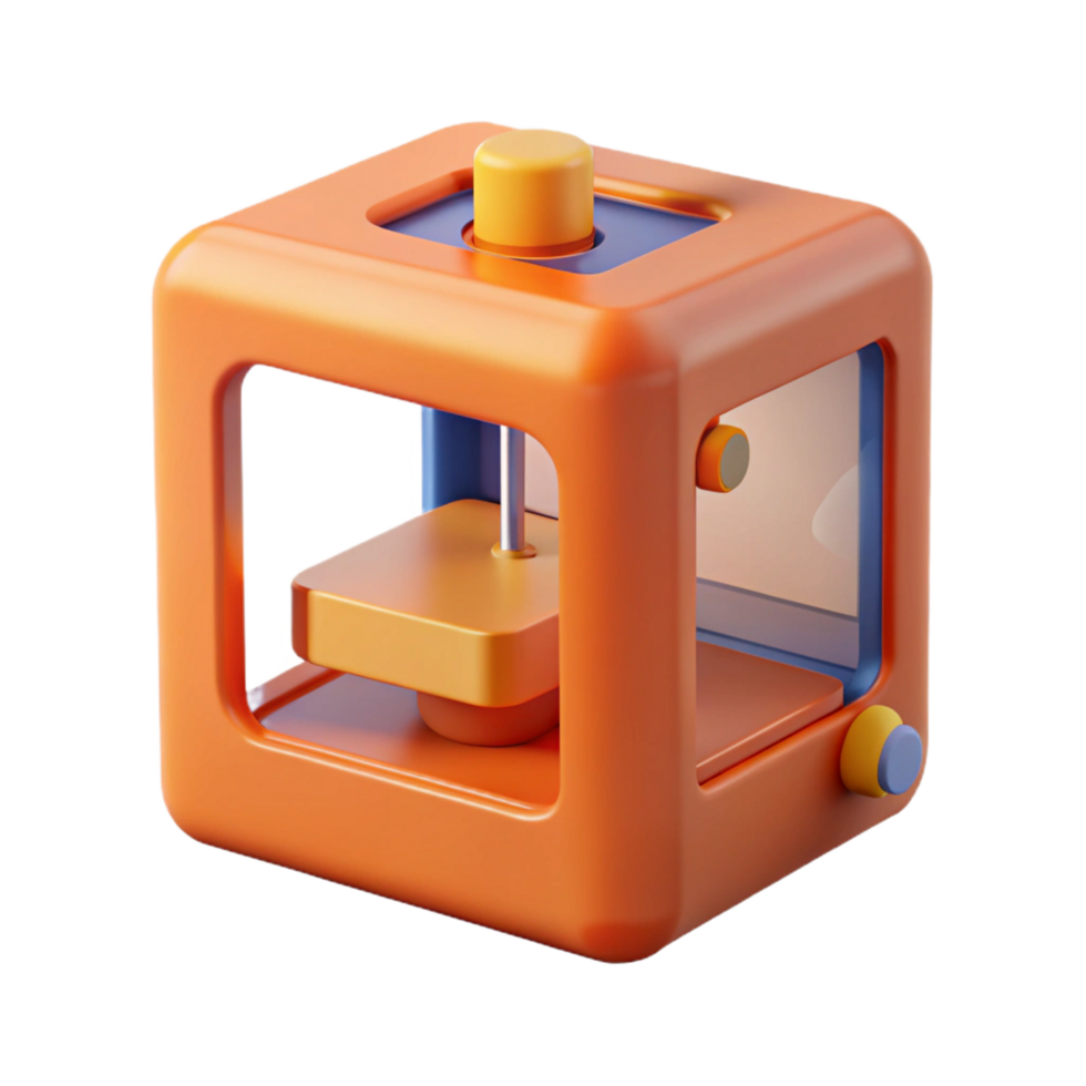 reflective captivating D printer printing a small object, with Transparent Background 8K png