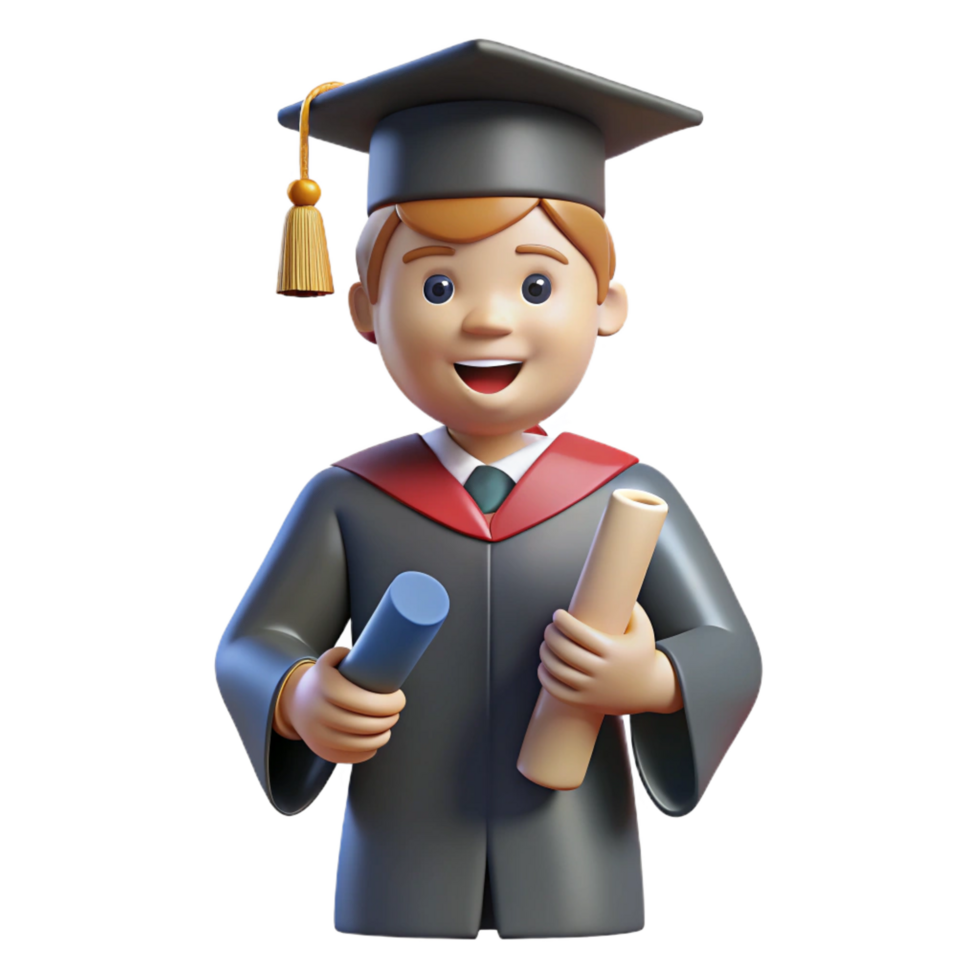 sought-after impressionist Graduate student, cap and gown, holding diploma, with Transparent Background fine detail png