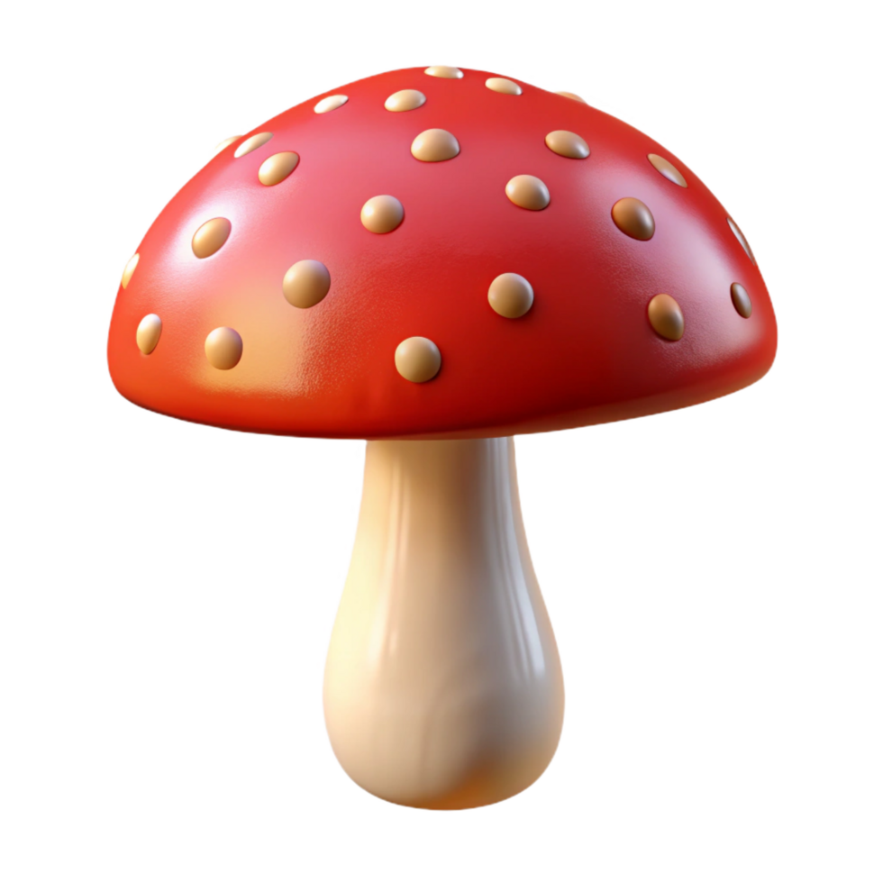 pristine coastal Ultra-detailed, photorealistic render of a single mushroom, amanita muscaria, isolated cutout with Transparent Background elite png