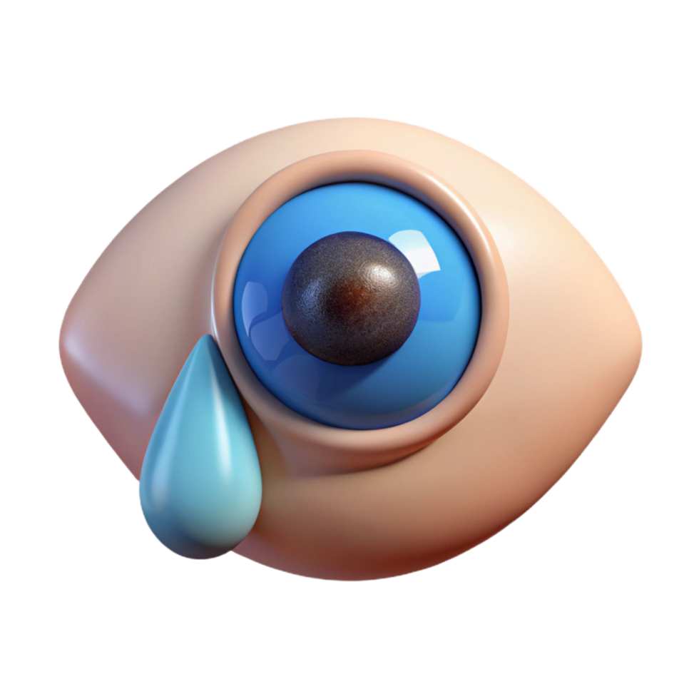 whimsical gorgeous Photorealistic isolated cutout of a human eye crying a single tear with Transparent Background studio quality png