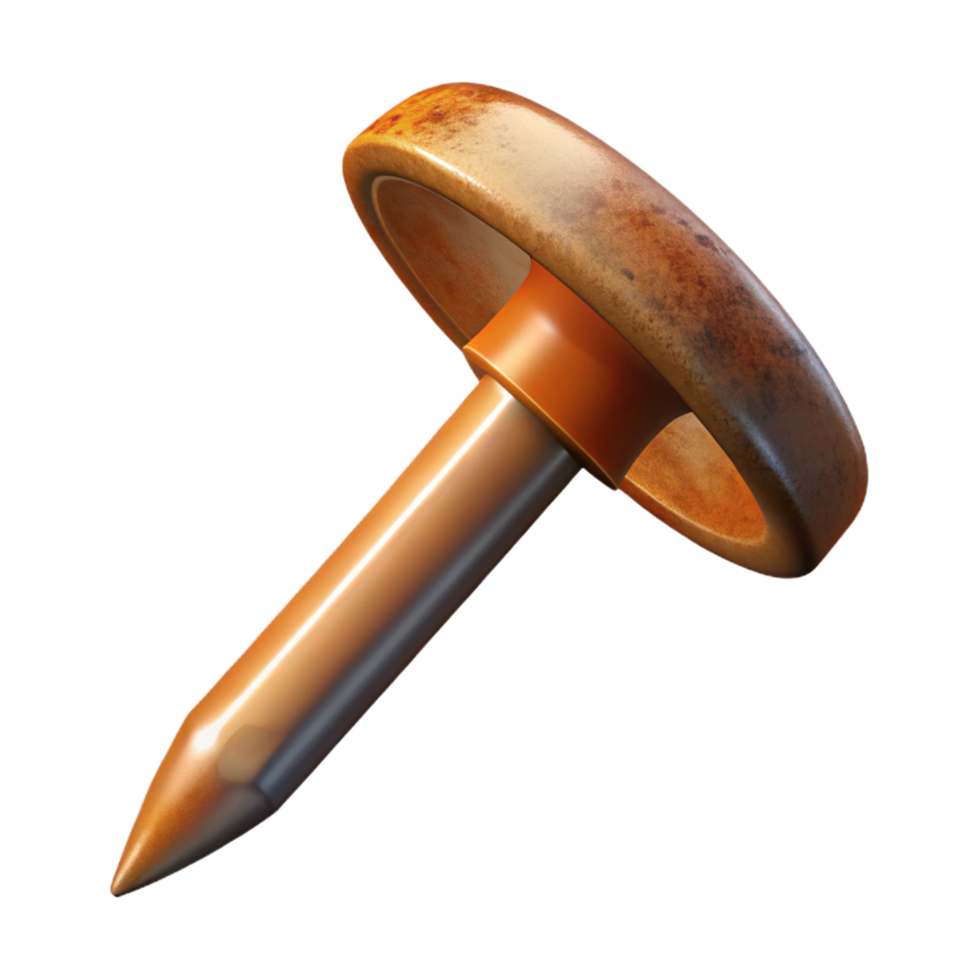 memorable retro Photorealistic, ultra-detailed, isolated cutout of a single, rusted, iron nail Hyper-specific texture and color with Transparent Background studio quality png