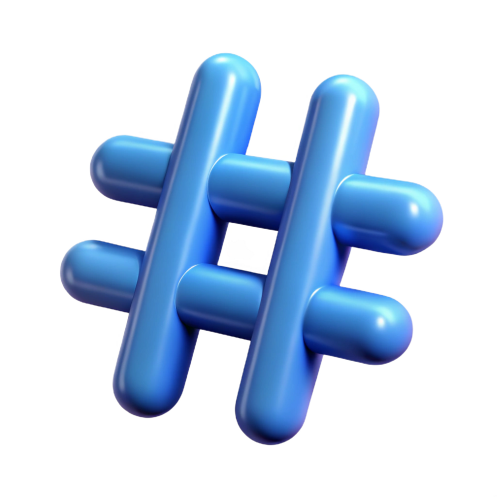 reflective glorious A single, stylized hashtag icon with Transparent Background crisp png