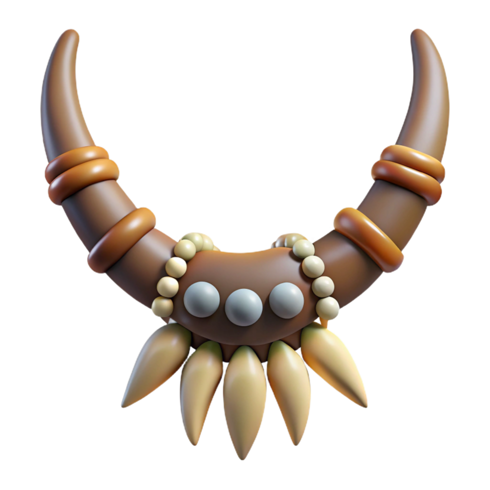 mesmerizing timeless Professional render, hyper-specific, isolated cutout, tribal necklace, bone beads, teeth, claws, leather cord with Transparent Background png