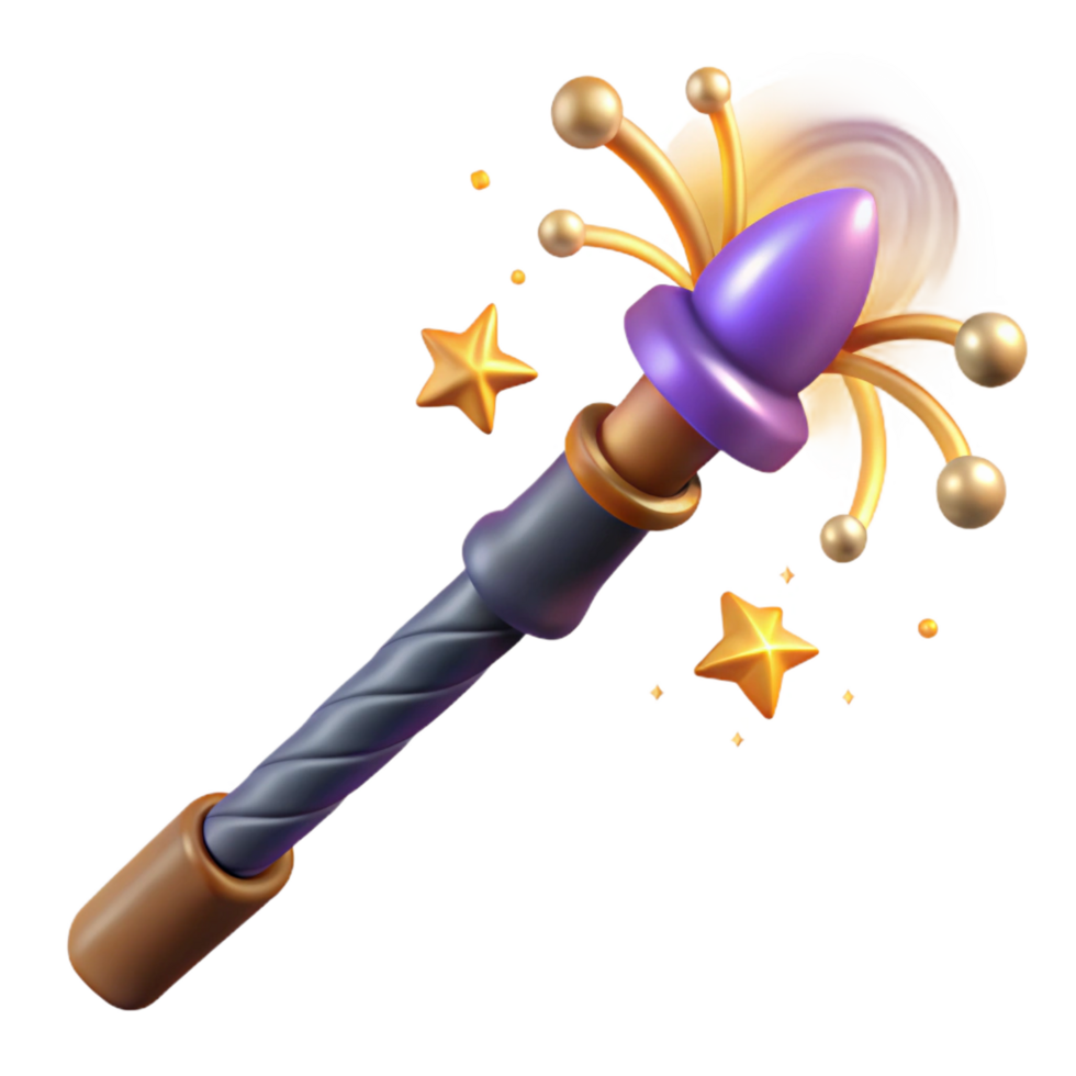 reflective splendid A powerful magic wand, emitting sparks, swirling patterns with Transparent Background expertly shot png