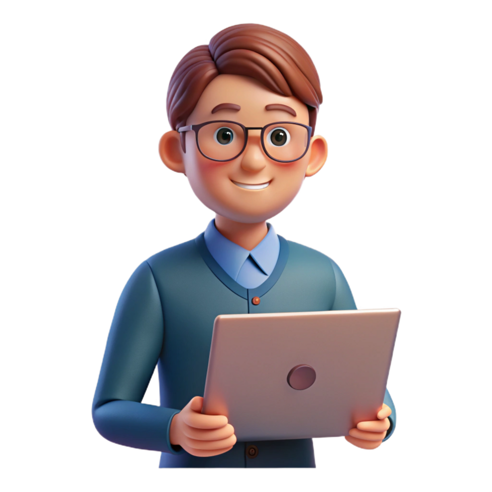 inspired futuristic Concentrated student with a laptop, with Transparent Background top-tier png
