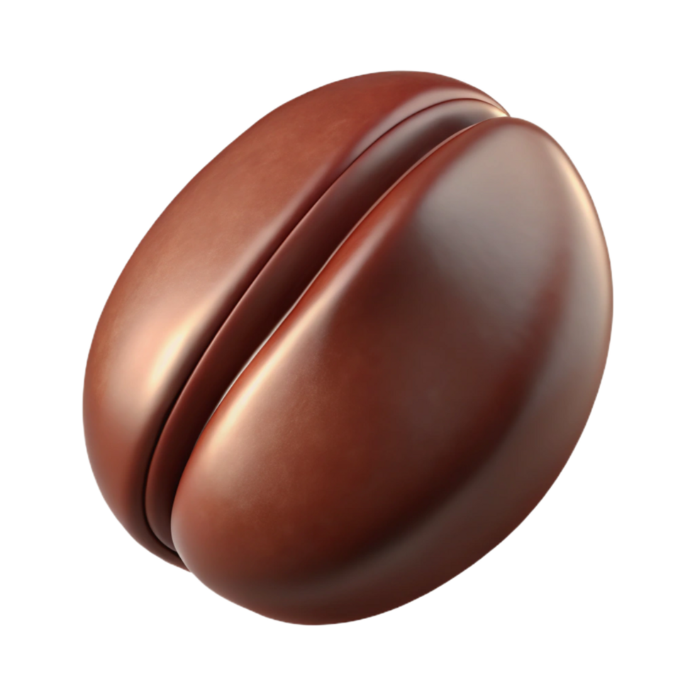radiant iconic Hyper-specific professional render of a single coffee bean with realistic texture and rich brown color with Transparent Background png