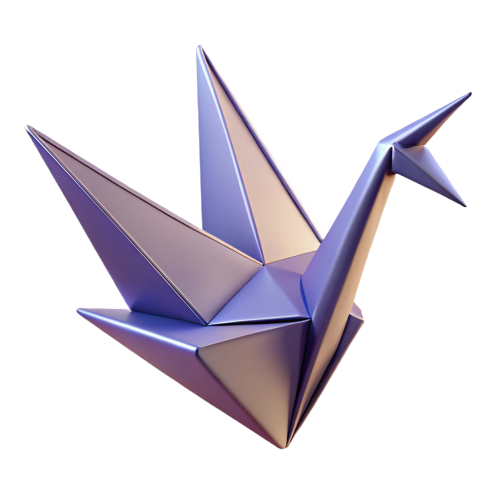 inspired geometric Concept art style hyper-specific isolated cutout of a single unfolding origami crane made of textured paper with Transparent Background 4K png