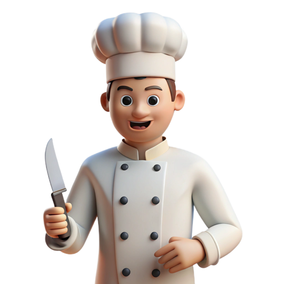 stunning sought-after Chef, white uniform, holding knife, with Transparent Background png