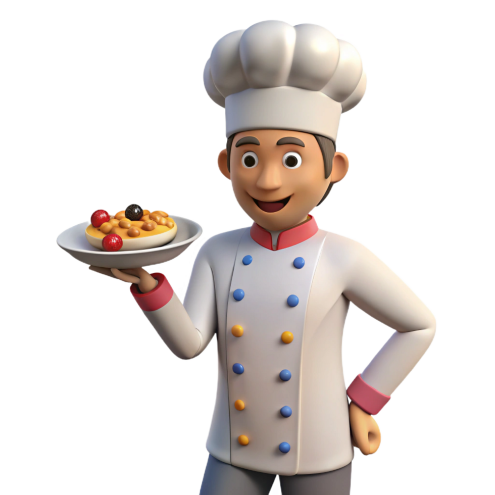 extraordinary reflective baroque Chef holding a plate of food, with Transparent Background perfect clarity png