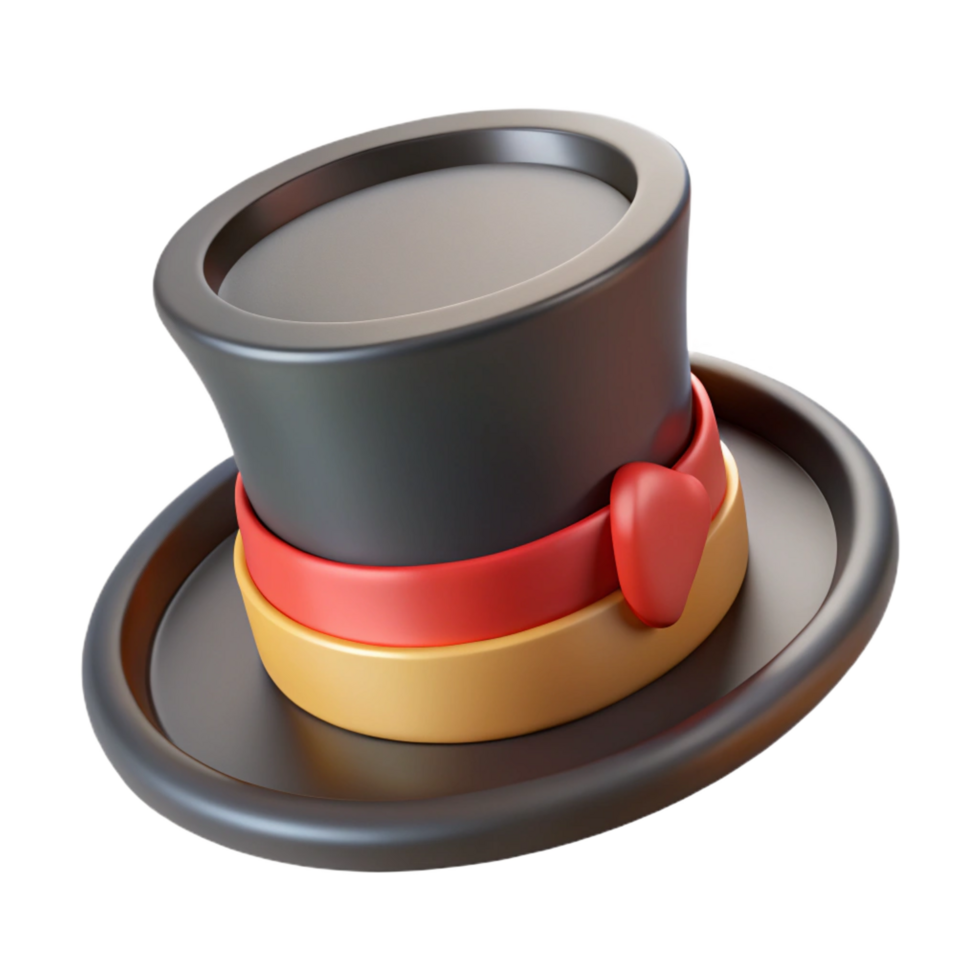 rare vintage Concept art style, isolated cutout of a vintage top hat with a ribbon with Transparent Background impeccable png