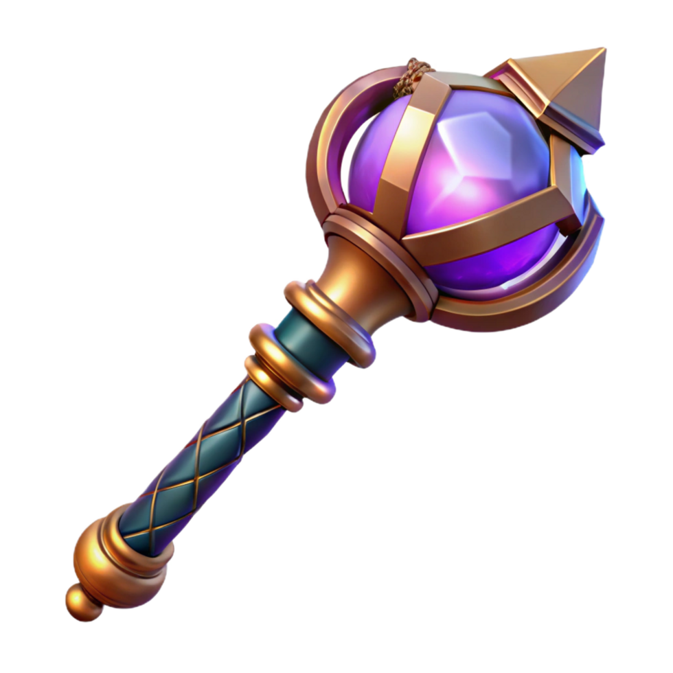 sumptuous minimalist Ultra-detailed concept art style render of a magical staff, glowing crystal orb, intricate carvings, isolated cutout with Transparent Background crisp png