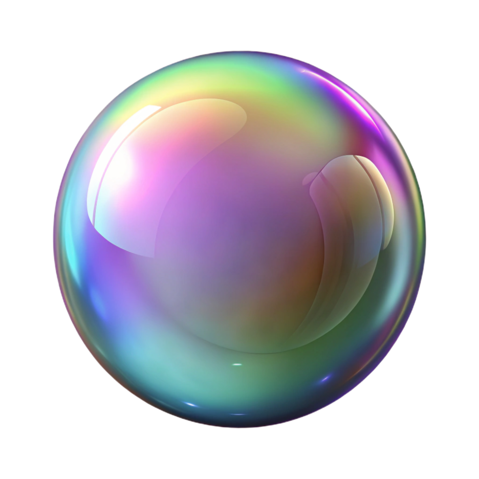 signature organic Photorealistic, hyper-specific professional render of a single, isolated, perfectly formed soap bubble with iridescent colors with Transparent Background refined png