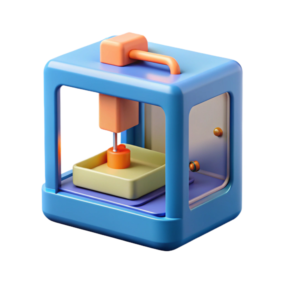 tranquil radiant A D printer printing a small object with Transparent Background studio quality png